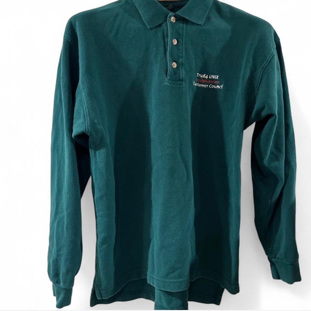 VTG Men's Green Cotton Long Sleeve Polo Shirt Size Large